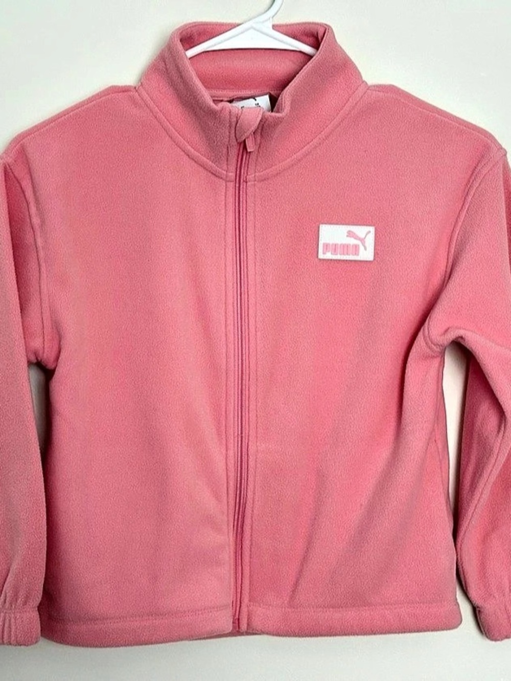 PUMA Girls Size 7 Pink Fleece Full Zip Jacket Big Cat Logo Athletic Sportswear